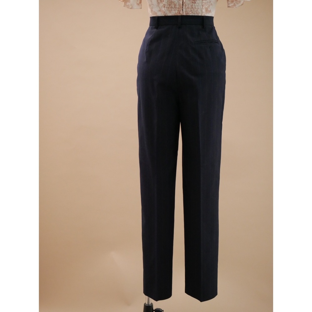 High Waisted Pant Vintage Trousers Pleat Front Navy Blue Pinstripe Evan Picone - Picture 2 of 6